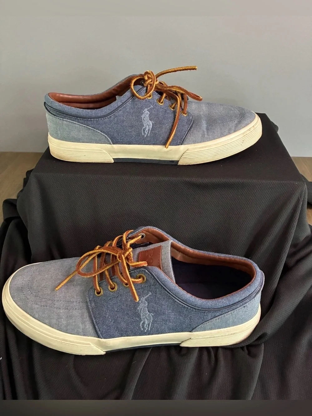 Polo Ralph Lauren Men's Size 9D Blue Classic Low-Top Denim Sneakers Shoes Faxon